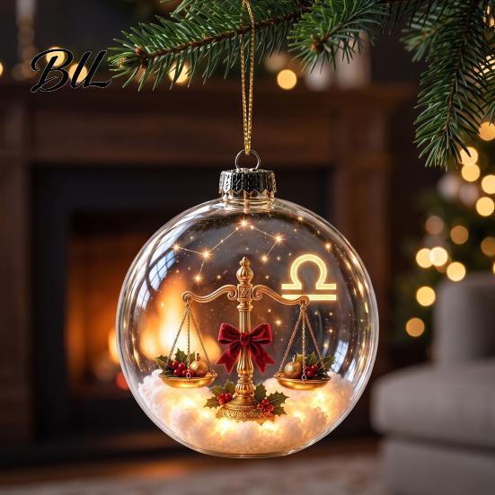 Festive Home Holiday Accents Zodiac Christmas Ornament, Twelve Sign Hanging Decoration, 2D Acrylic Decorative Ornaments for Holidays Horoscope Pendant