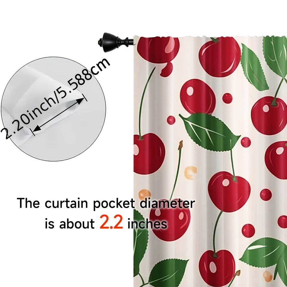 Cartoon Red Cherry Curtains, Fresh Fruit Leaf Dot Pattern White Drapes for Bedroom Kitchen Living Room Farmhouse Home Decor