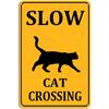 Slow Cat Crossing Sign Aluminum Black On Yellow Wall Decor for Home Cafes Office Store Pubs Club Indoor Outdoor 8X12inch/Ti S