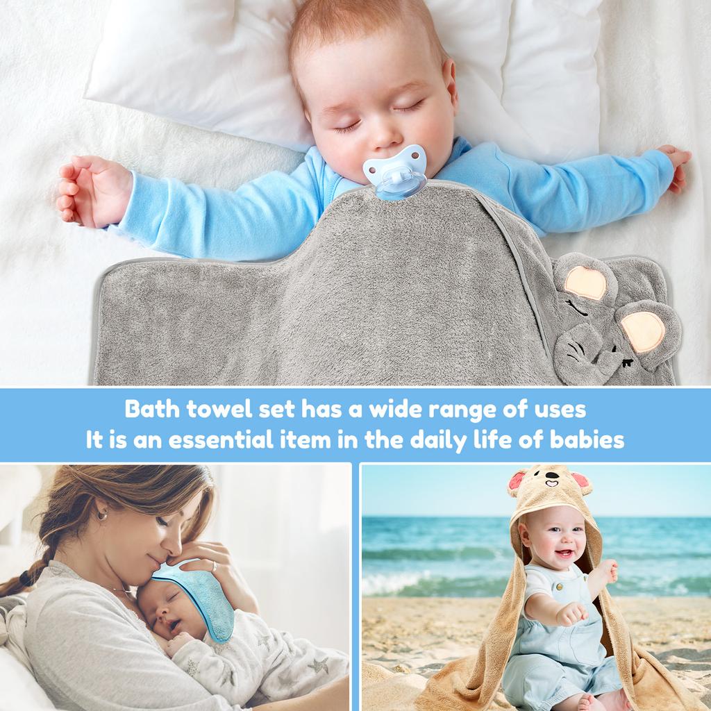 15Pcs Hooded Baby Towel and Washcloth Set Absorbent Coral Fleece Baby Bath Towel for Girl Boy Infant Toddler 0 To 5 Years Old