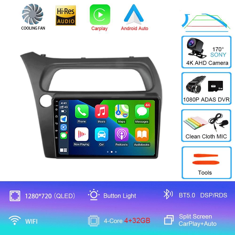 Android 14 автомобильный радиоприемник Carplay Auto WIFI+4G для Honda Civic Hatchback 2006 2007 2008 2009 2010 2011 мультимедийный проигрыватель 2 DIN стерео