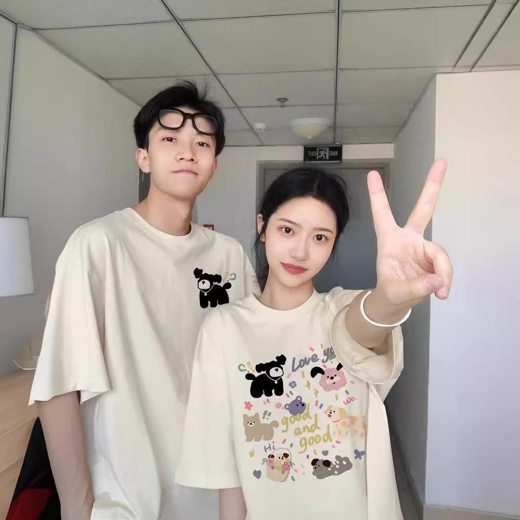 Футболка свободного покроя унисекс из чистого хлопка с короткими рукавами, лето 2025 г. - модная одежда для пар