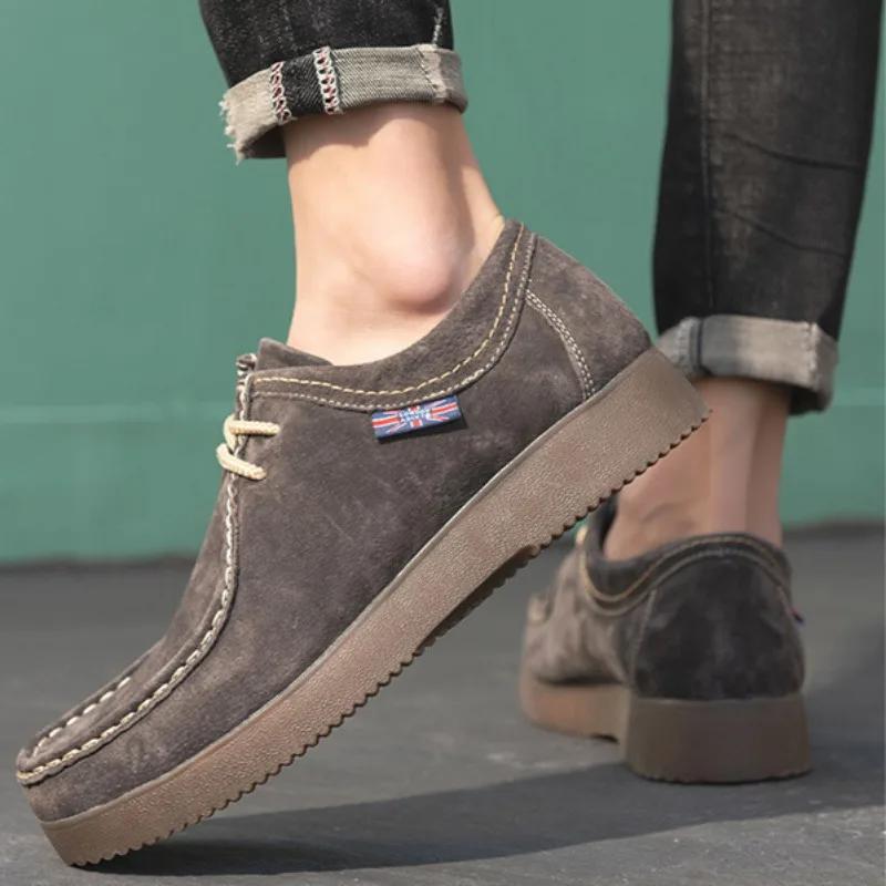 Мода 2024Новинка Мужская обувь Высококачественная замшевая кожа Повседневная обувь Кроссовки на платформе со шнуровкой Мужские туфли для вождения на мягкой подошве Zapatos Hombre