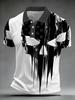 Plus Size Men's Short Sleeve Polo Cool Style Graphic Casual Lapel T-Shirt with Enlarged Skull Element Print, Outdoor Short Sleeve Shirt In Black and