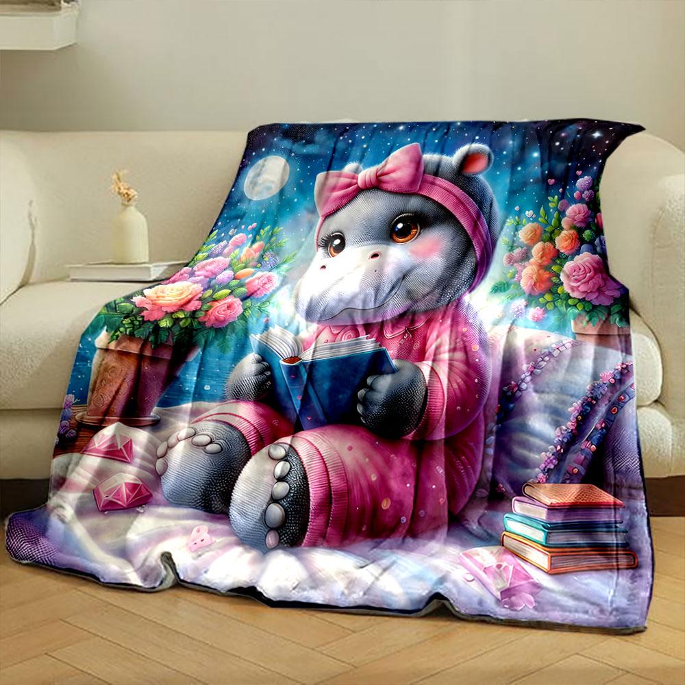 Hippo Reading Under Moonlit Sky print blanket soft and cozy perfect for the living room bed sofa or a nap,gift