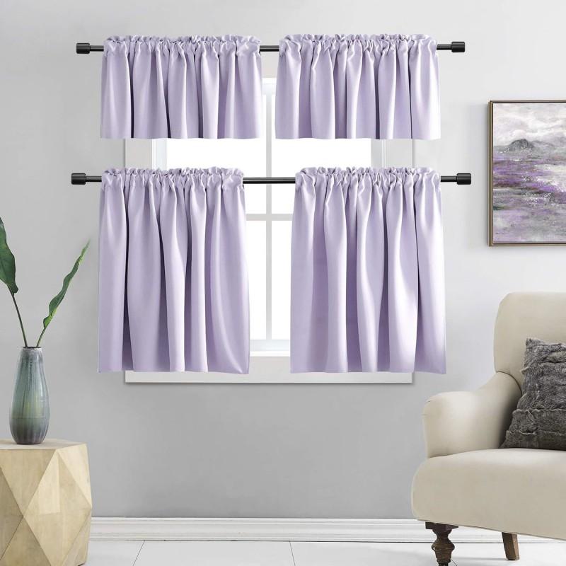Light Purple Solid Color Sheer Curtain Panel Bedroom Kitchen Living Room Small Window Rod Hanging Blackout Valance