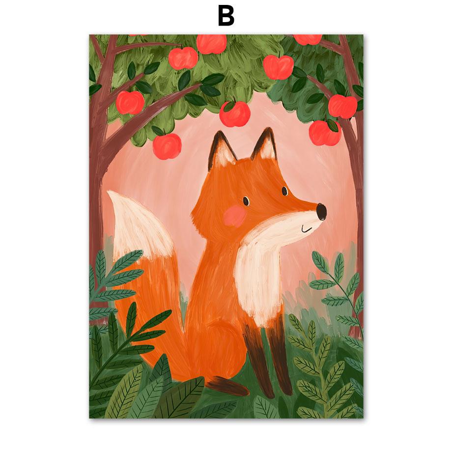 Тропические джунгли Лев Лиса Леопард Кролик Павлин Детская Настенная живопись Печать на холсте Картина на скандинавскую тему Плакат Декор Фотографии Детская комната