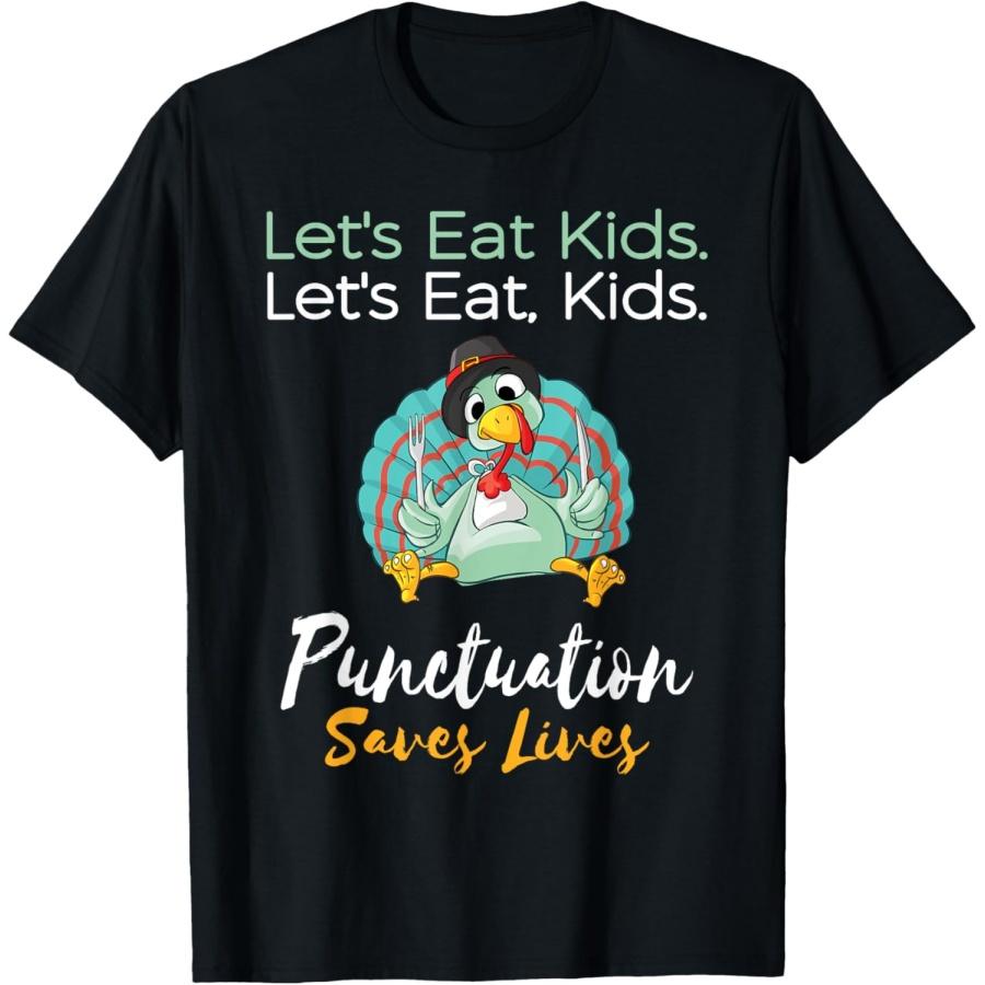 Благодарные Собрания Детская Пунктуация Забавная Индейка День Благодарения Футболка для Учителя