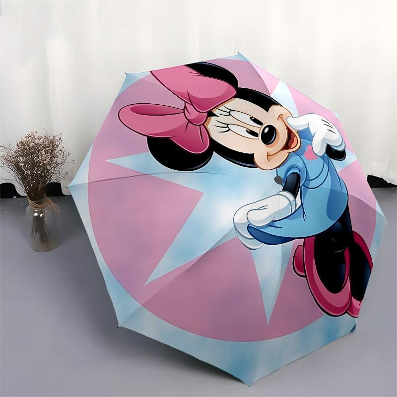 Minnie Mouse Themed Automatic Opening and Closing Umbrella, Brightly Colored 8-rib Portable Umbrella, Suitable for Men and Women, A Perfect Gift for C