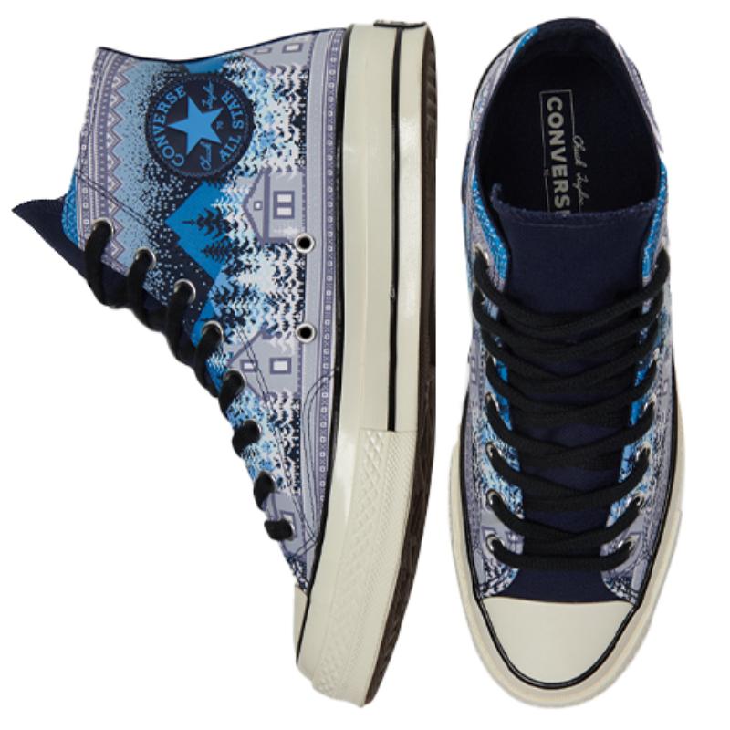 Converse 1970-е Chuck Taylor All Star Рождественский Принт Высокие Кеды Холщовые Унисекс Сине-Серые