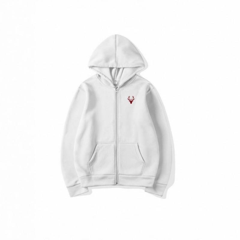 Winter Hooded Zip-Up Sweatshirt With Deer Print Loose Fit Oversized Pullover Youth