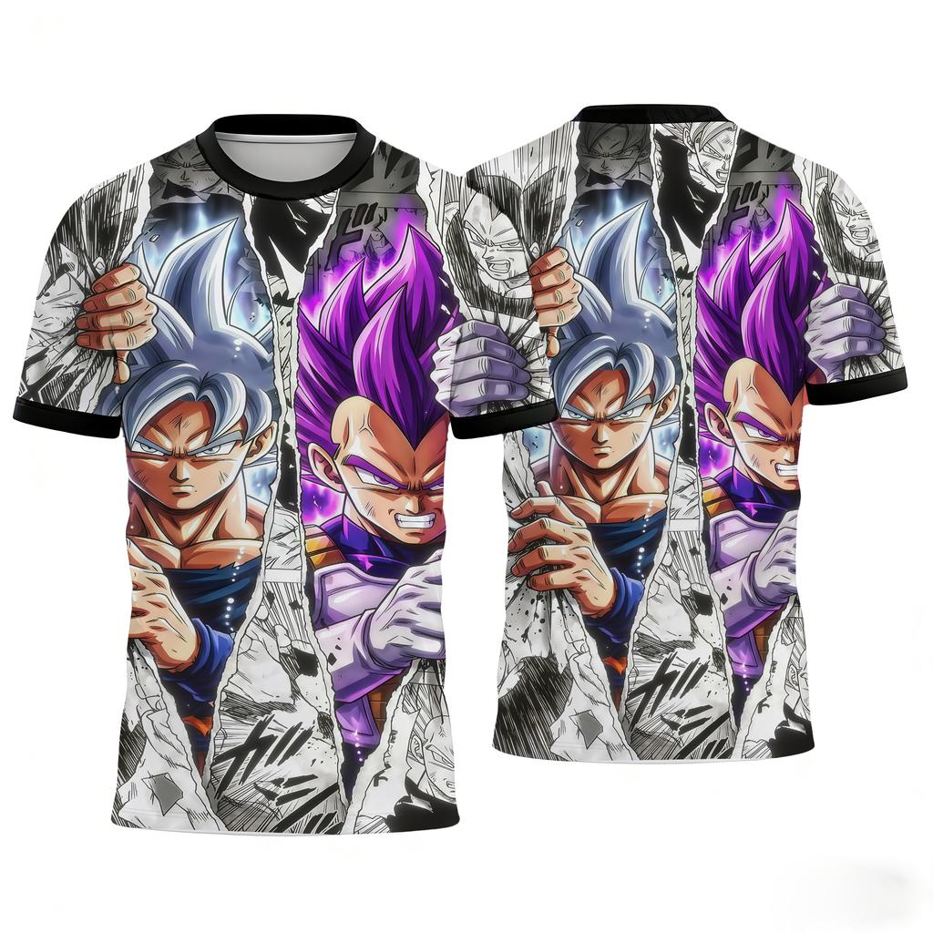 Футболки с принтом Аниме Dragon Ball Goku Vegeta Повседневные с коротким рукавом Мода для детей Уличная одежда Семейные matching наряды