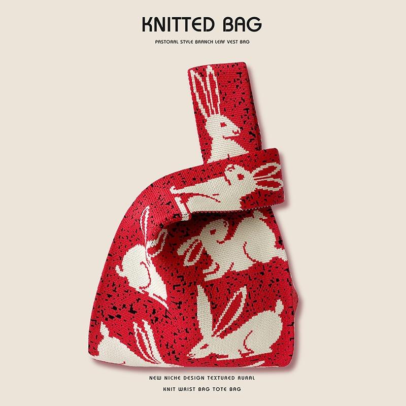 Вязаная сумка через плечо с кроликом, ручная сумка большой емкости с подарочной сумкой для рук