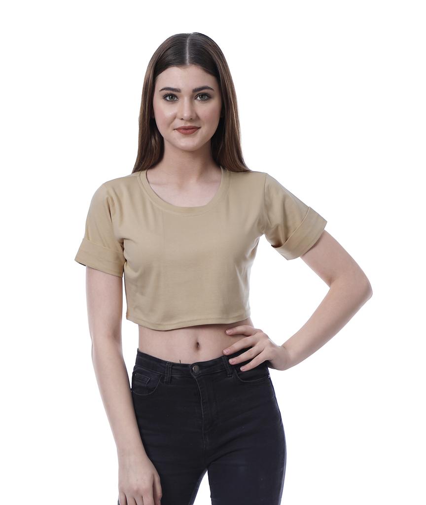 Moomaya Womens Round Neck Crop Top Short Sleeves Summer T-shirt Loose Fit