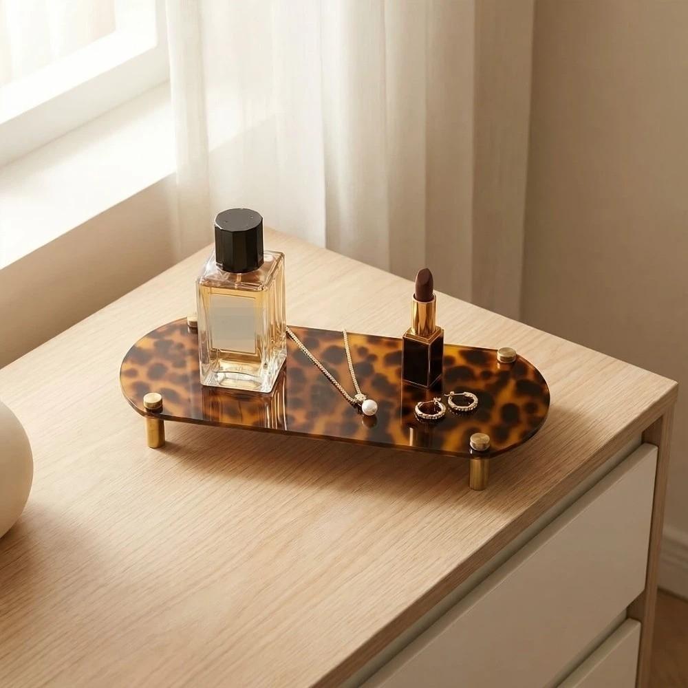 Durable Acrylic Tray Leopard Print Decor Storage Box Dresser Vanity Tray Indoor
