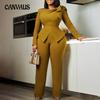 Women's Plus Size New Fashion Temperament Solid Color Long Sleeved Top Pants Set