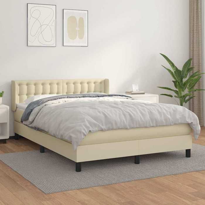 Maison Exclusive - Sommier à lattes de lit avec matelas Crème 140x200cm Similicuir