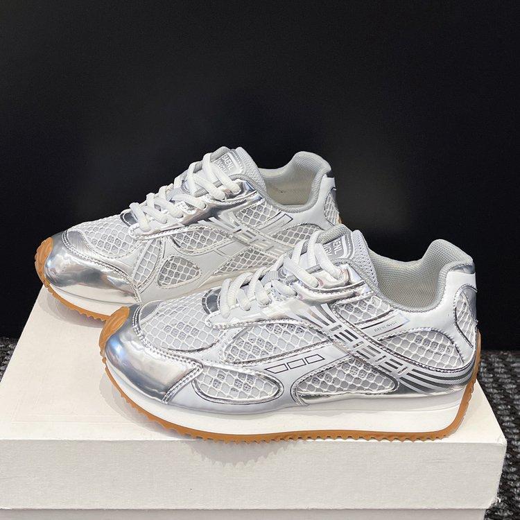 Leather thick sole heightening Miss Zhang loves it very much~ Orbit retro mesh casual sports dad shoes women running shoes women