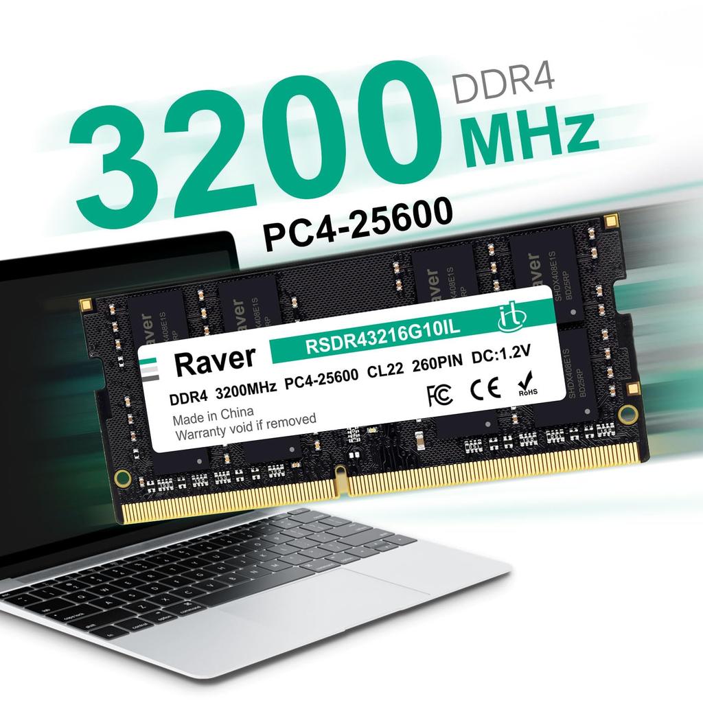 Память для ноутбука 16 ГБ SODIMM Raver CL22 260pin для ПК с процессором Intel RSDR43216G10IL PC4-25600(DDR4-3200) 1.2V