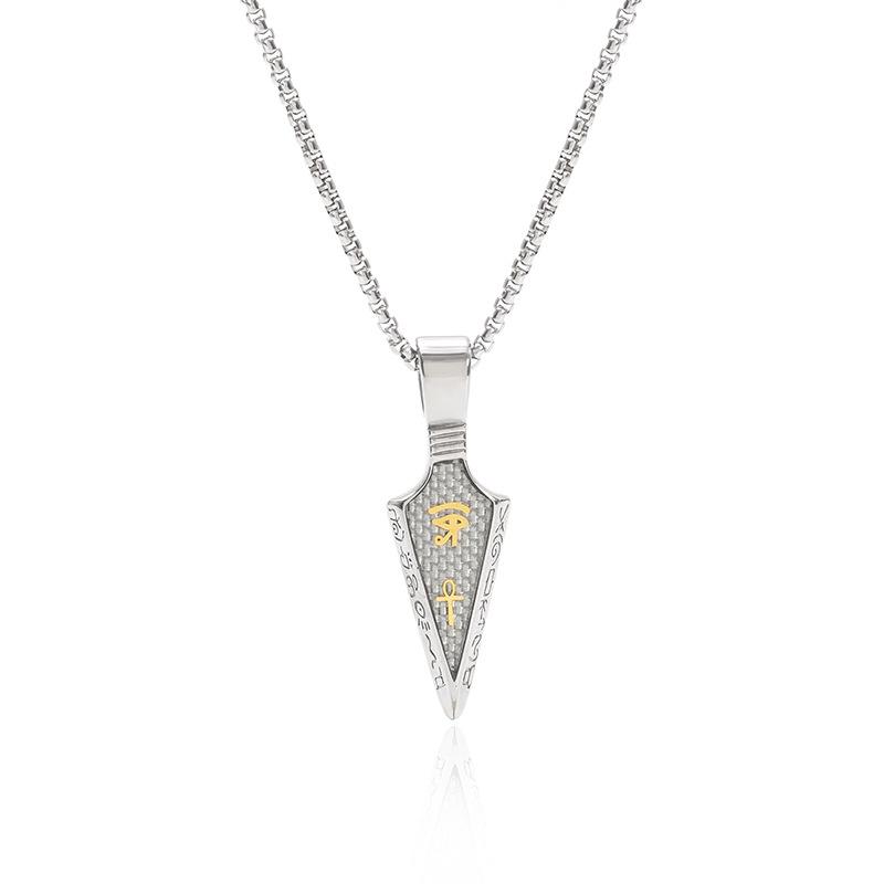 Horus Eye Ankh Spearhead Pendant Stainless Steel Necklace with Carbon Fiber Inlay Titanium Steel Mens Jewelry
