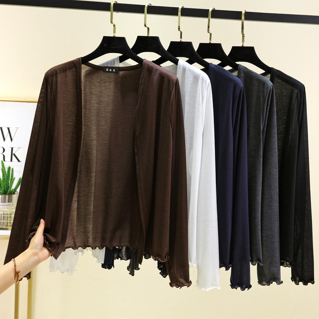 Летний женский короткий кардиган с оборками, накидка с длинным рукавом, защита от солнца, свободный крой, легкая накидка для кондиционера