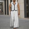 Men Sleeveless Striped Stitching Waistcoat and Long Pants Outfits Sets