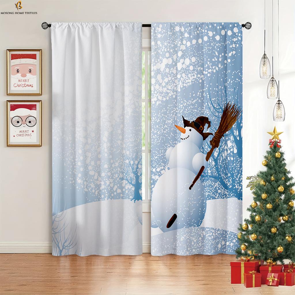 Винтажная Рождественская елка Снеговик 3D Печать занавеска полиэфирное волокно рождественский праздник украшение занавеска 2 шт.
