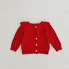 2024 Autumn/Winter Baby Girl Knitted Cotton Cardigan with Lotus Collar, 0-3 Years, Long Sleeve, Hollow Design.