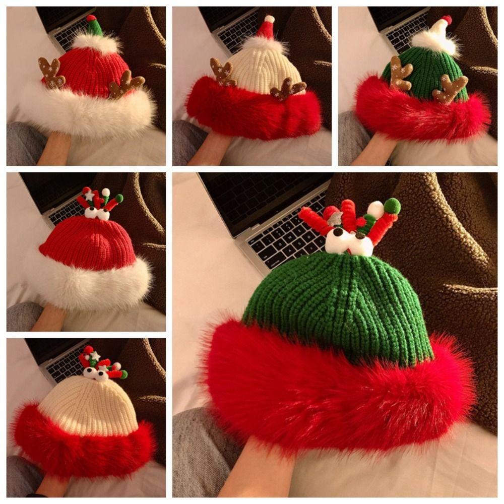 Soft Christmas Plush Cap Windproof Thickened Brimless Cap Versatile Red Knitted Woolen Hat Outdoor