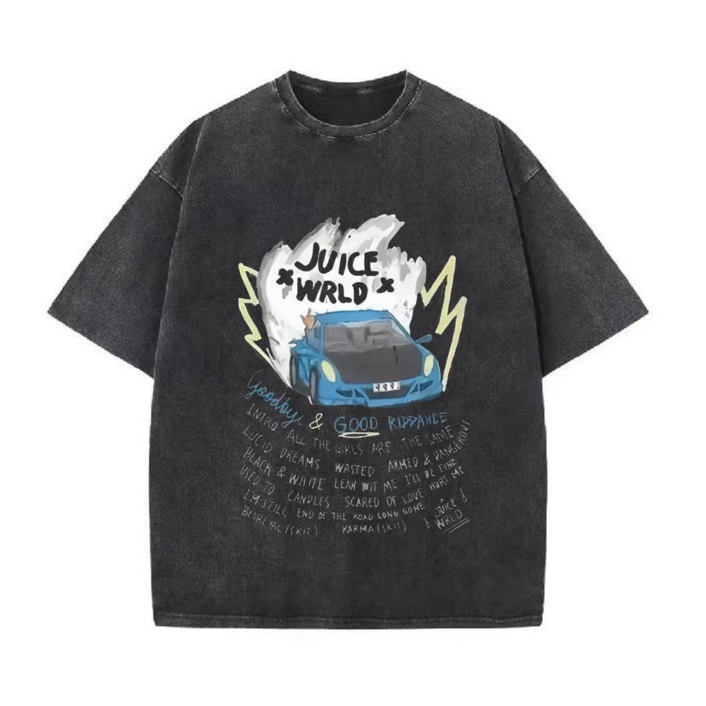 Ретро стираная винтажная футболка мужская и женская рэперская футболка Juice Wrld с капюшоном ретро стираная винтажная футболка