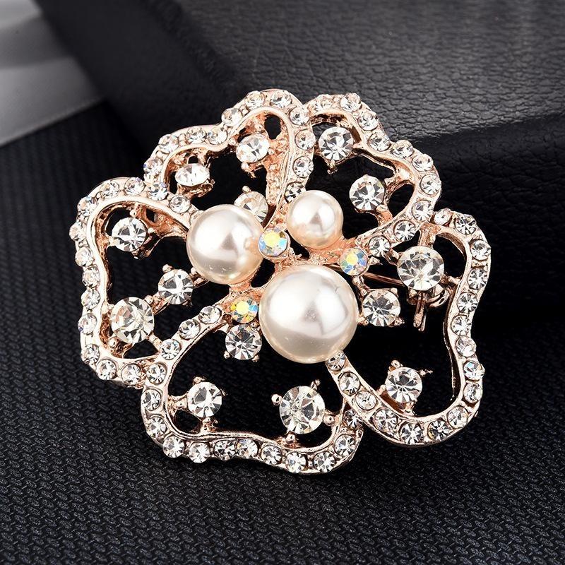 Brooch High-End Niche Silk Scarf Buckle Alloy Diamond Coat Pearl Corsage Pin Accessories