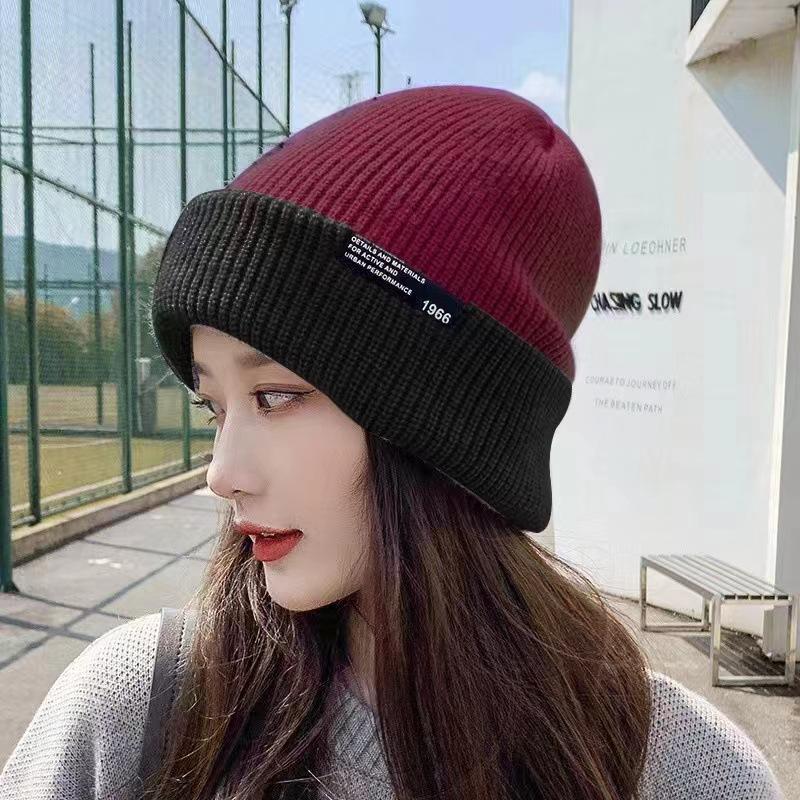 Knitted Hat for Women In Winter Double Layer Versatile Wool Hat Warm Big Head Circumference Double Sided Ear Protection Face Small Hat