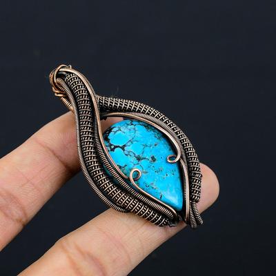 Тибетский бирюзовый драгоценный камень из чистой медной проволоки, обернутый дизайнерской подвеской ручной работы