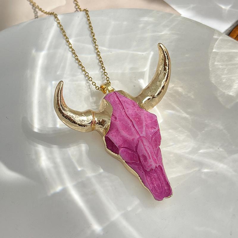 Bohemian Cow's Head Pendant Necklace with Gold Plated Snake Chain Alloy Unisex Fashion Jewelry