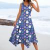 Women's Casual Fashion Round Neck Sleeveless Print Irregular Hem Midi Dress