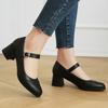 Women's Block Heels Mary Janes Shoes 2025 Fashion Strap Black Brown Short Heeled Office Wedding Shoes Female Dress Pumps Classic