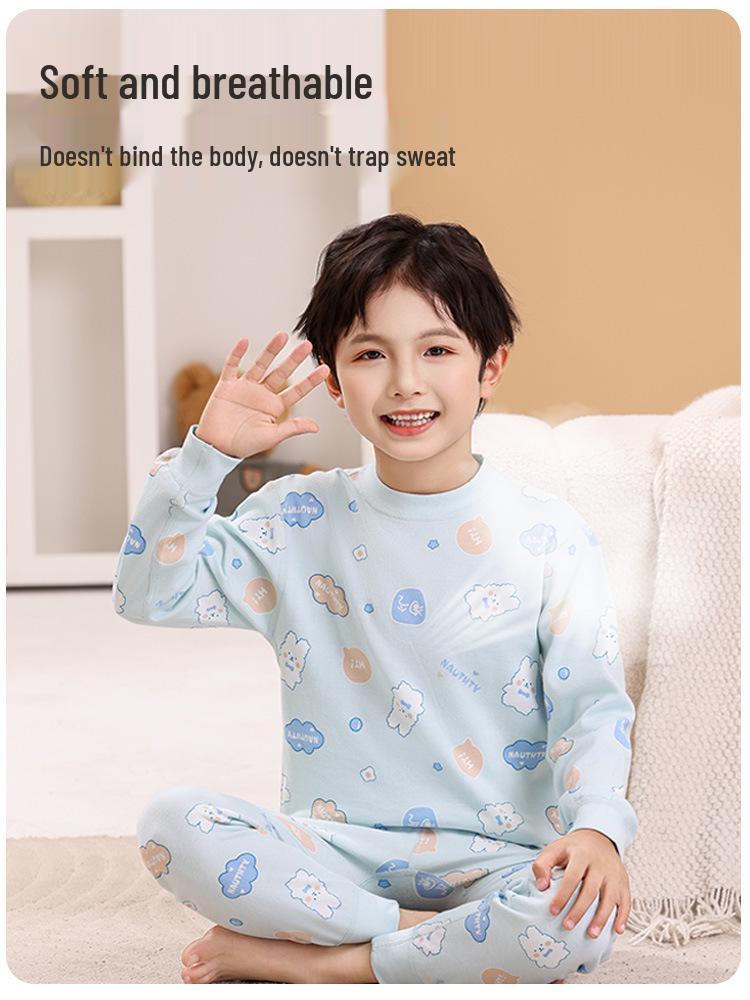 Детский осенний комплект нижнего белья Zhongling из чистого хлопка - Унисекс пижама для мальчиков и девочек