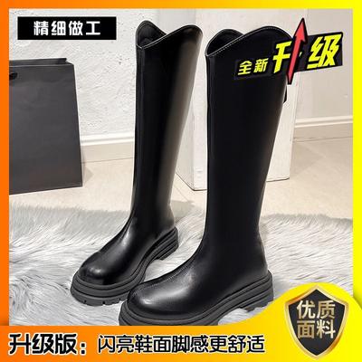 Женские высокие сапоги осень-зима 2025 новые сапоги на толстой подошве V-образный вырез высокие сапоги длинные тонкие сапоги сапоги-рыцари женские