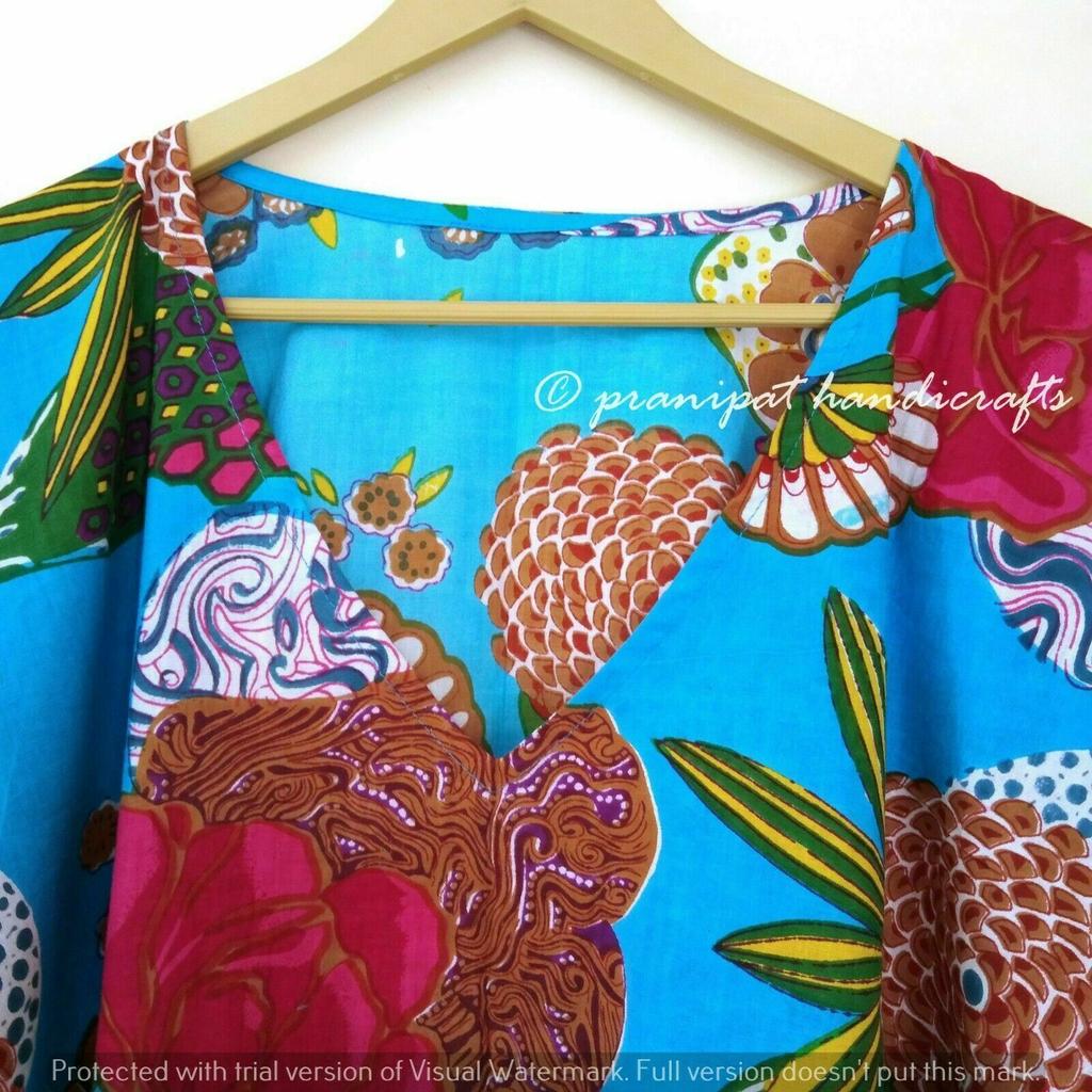 Индийское бирюзовое длинное хлопковое платье макси в стиле бохо с фруктовым принтом, женское ночное платье-кафтан CKFTN-SCRN-FULL-BUYIT-026