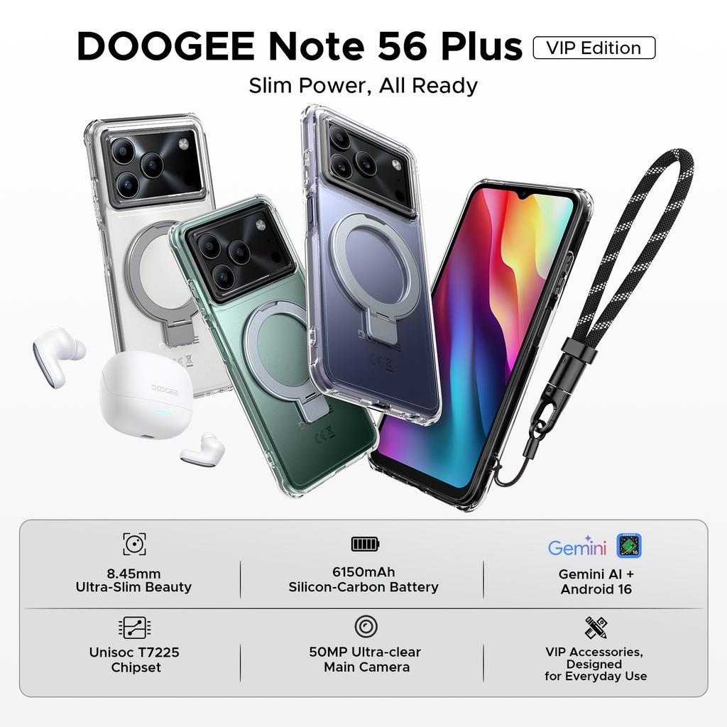 Doogee Note56 Plus VIP Edition Android 16 Gemini AI "аккумулятор 6150 мАч 48 ГБ ОЗУ (6 + 42) Мобильный телефон 256 ГБ ПЗУ