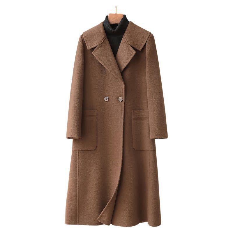 Women's Spring 2026 Long Double-Sided Wool Flannel Coat with Large Pockets