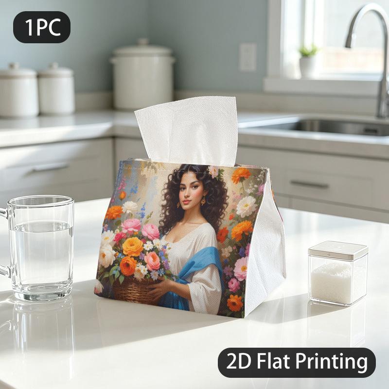 1pc Elegant Tissue Box with Female Figure & Suitable for Parties, Dust-Blocking Flat- Tissue Dispenser, Compact Decorative Holder, Dining Table, Entry