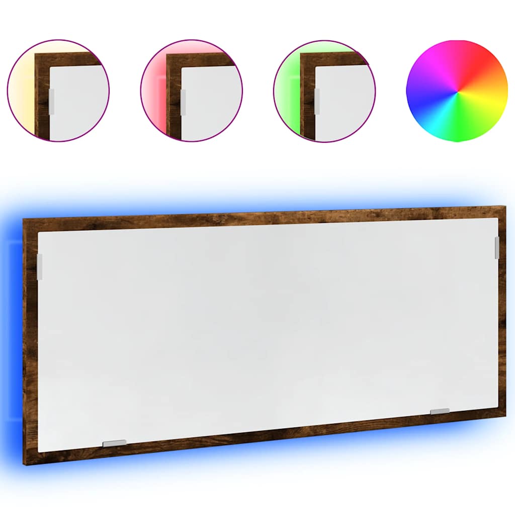 LED Bathroom Mirror Smoked Oak 100 x 8.5 x 37 cm Engineered Wood