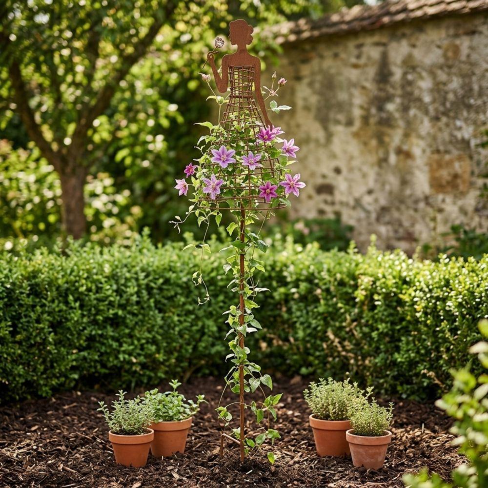 Weather Resistant Dress Lady Shape Plant Trellis Rustic Metal Flower Climbing Rack Potted Plants