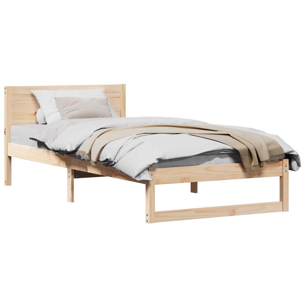 Natural Wooden Bed Frame with Headboard 90 x 200 cm Solid Pine Wood