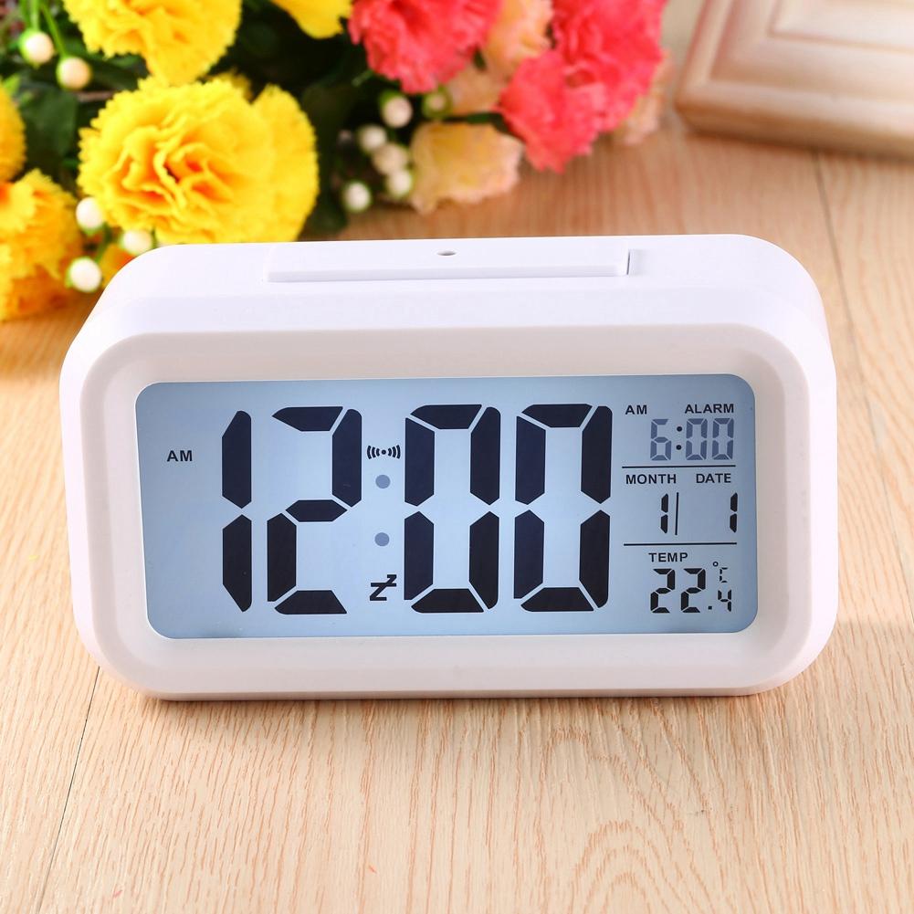 LED Backlight Digital Snooze Desk Alarm Clock Temperature Calendar Display Local