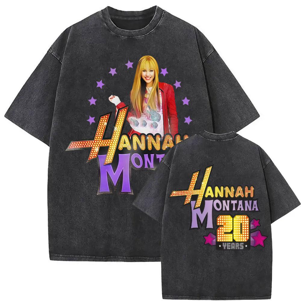 Pop Star Hannah Montana Th Anniversary Logo T Shirts Unisex Women Fashion Trend Aesthetic TShirt Vintage Washed Oversized Tshirt