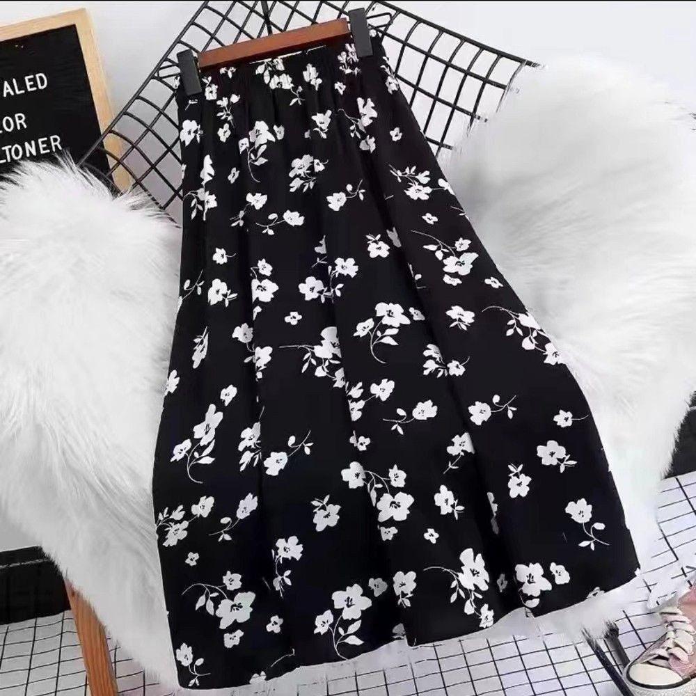 Шикарная Ретро Миди Юбка с Цветами Орхидеи, Высокой Талией - Женская Летняя Утягивающая Полуюбка Большого Размера