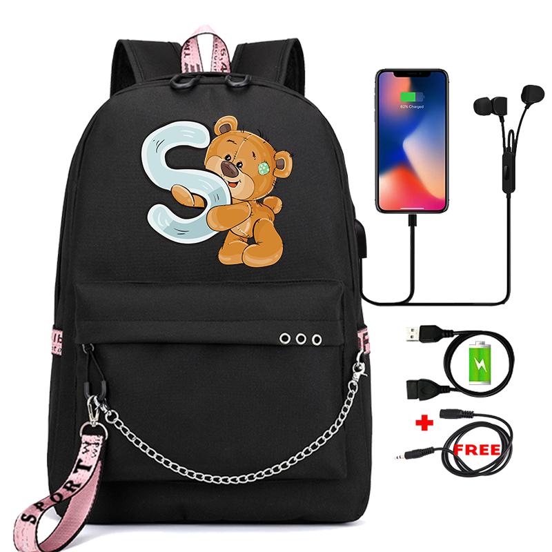 Рюкзак Little Bear с 26 английскими буквами, детская сумка для книг, школьная сумка для косплея для мальчиков и девочек, большой вместительный дорожный рюкзак для детей