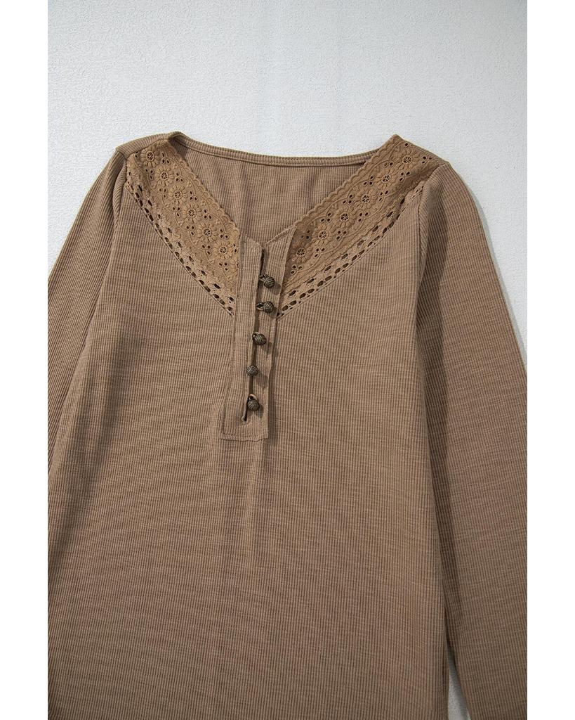 Azura Exchange Каштановый топ с длинными рукавами в рубчик с вышивкой в английском стиле